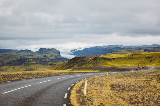 On A Drive Trough Iceland Landscape With Glaciers