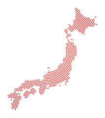 Japan dotted map. Digital style shape of Japan. Tech icon of the country with gradiented dots. Vibrant vector illustration.