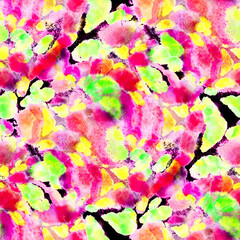 Obraz na płótnie Canvas Watercolor abstract seamless pattern. Creative texture with bright abstract hand drawn elements. Abstract colorful print. 