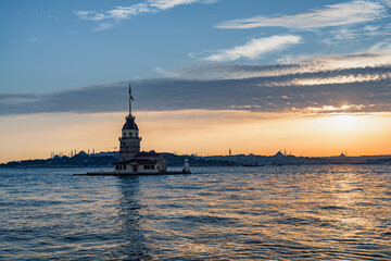 Fototapeta na wymiar Sunset view of the Maiden's Tower in Istanbul, Turkey
