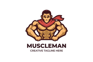 Fototapeta na wymiar Strong Muscle Man Mascot Logo Illustration
