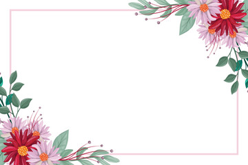 red pink flower frame background with white space