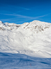 Panoramic view with  in winter in resort Ladis, Fiss, Serfaus in ski resort in Tyrol.