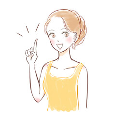 人差し指を立てる若い女性のイラスト