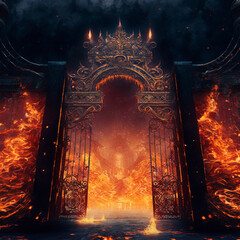 Concept art illustration of gate of hell - obrazy, fototapety, plakaty