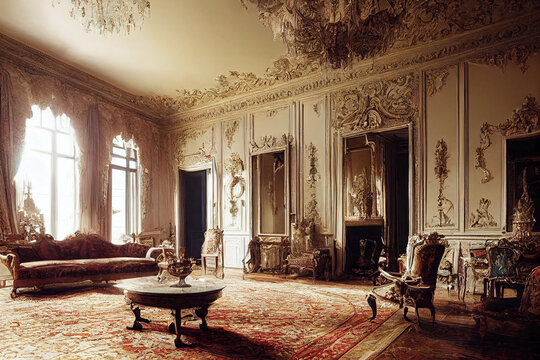 Concept art illustration baroque style interior design