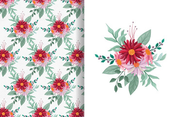 Red flower watercolor seamless pattern background