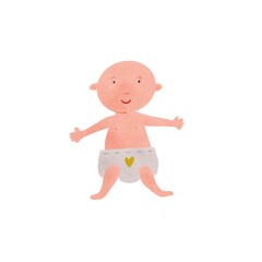 Cute cartoon baby in a diaper, isolated