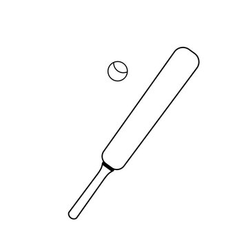 Cricket ball and bat hand drawn outline icon. Recreation, cricet competition, sport equipment concept. Vector sketch illustration for print, web, mobile and infographics on white background.