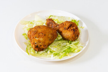 Kebab restaurant chef, traditional turkish and arabic food, piece of chicken on a white background