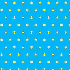 Abstract white daisy flowers, green leaves and blueberries isolated on a blue background Fabric, paper print design