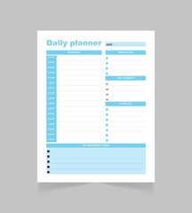 Minimalist daily planner page template. Blank white notepad page.  
