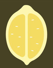 Half of lemon. Citrus fruit in flat style.