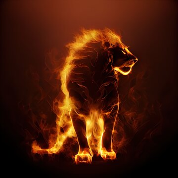 Burning silhouette of the lion. Ai generated illustration