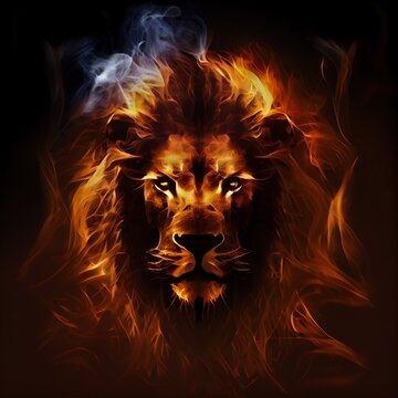 Burning silhouette of the lion. Ai generated illustration