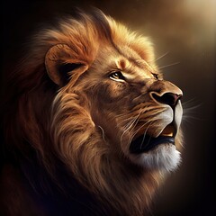 Gorgeous lion portrait. Ai generated photorealistic illustration. Is not based on any original image, character or person - obrazy, fototapety, plakaty