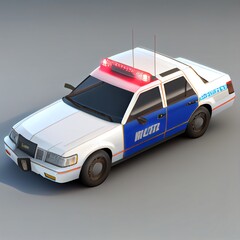 Cartoon police car isolated. Ai generated illustration in 3d low polygonal icon style.