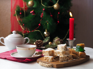 Christmas food, festive table with different types of turron