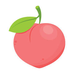 Peach cartoon vector. Doodle peach with leaves icon. Peach fruit in shape of heart isolated on white background. Farm, natural food, fresh fruits.