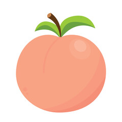 Peach cartoon vector. Doodle peach with leaves icon. Peach fruit in shape of heart isolated on white background. Farm, natural food, fresh fruits.