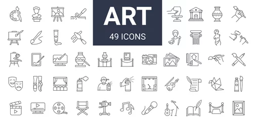 Foto op Plexiglas Set of 49 art and entertainment icons. Editable stroke © SkyLine