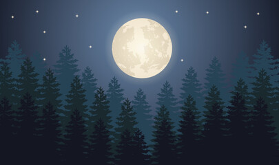 Fototapeta na wymiar beautiful full moon with forest view. vector illustration background, landscape