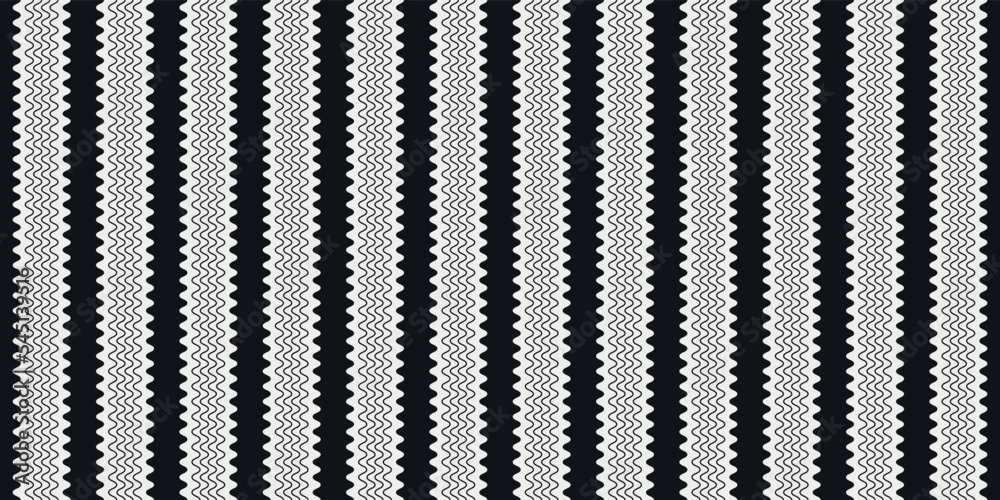 Poster black and white wavy pattern. the vertical stripes are simple and wavy. for seamless prints and deco