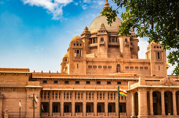 heritage king place with dramatic bright blue sky from flat angle