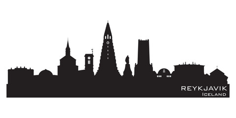 Naklejka premium Reykjavik Iceland city skyline vector silhouette