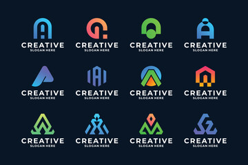 Colorful letter A logo with triangle concept.