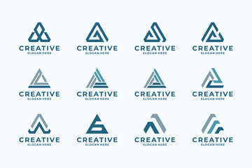 Abstract symbol letter A logo design with triangle concept collection.