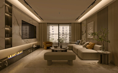 3d render. Modern living room interior.