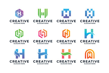 Set of abstract letter H logo design template.