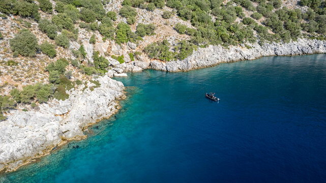Aerial view Tersane Island coast, G&ouml;cek Fethiye Turkey