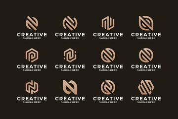 Collection of Abstract symbol letter N logo design, Initial N with monogram concept.