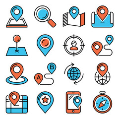 Route Location Icons Set on White Background. Vector