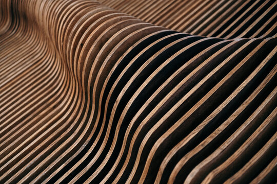 Close Up Detail Of Wood Strips Creating A Wavy Artwork