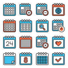 Calendar Icons Set on White Background. Vector