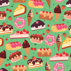 seamless pattern cartoon dessert. cute food wallpaper for textile, gift wrap paper