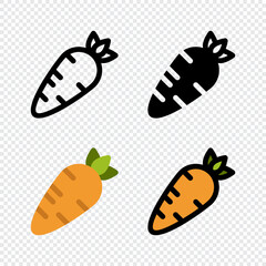 Carrot food icon set. Colorful cartoon carrot icon. Carrot logo. Vegetable and food. Diet sign vector graphics. Vector illustration