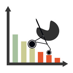 Chart and graph of low and negative fertility rate. Low birth rate. Population and natality statistics.