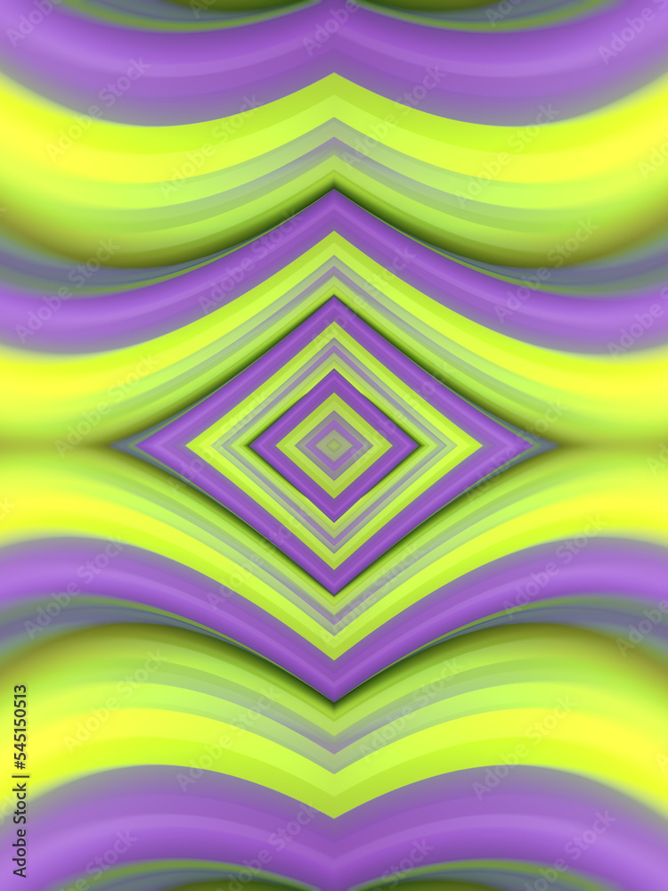 Poster Symmetrical wavy pattern. Trendy iridescent color combination. 3d rendering digital illustration