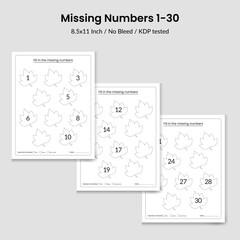 Write the missing numbers 1-30.math education game worksheet for kids, school worksheet activity, task for the development.