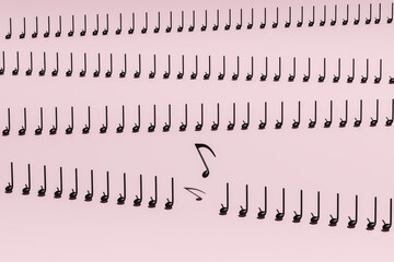 3d render of musical notes broke the line. Concept about music and think different.