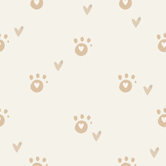 Abstract seamless pattern brown animal paws, digital paper, for surface design, kids clothing
