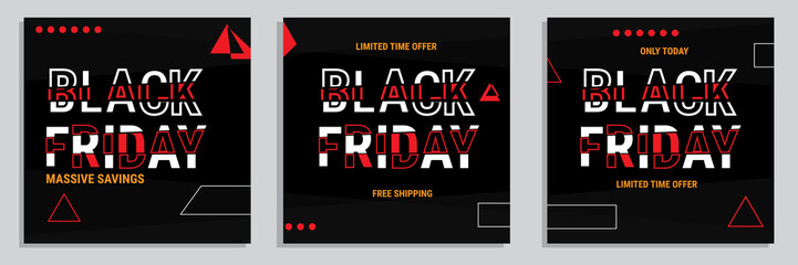 Black Friday Sale square banner template for social media posts, mobile apps, banners design, web or internet ads. Trendy abstract square template with geometric shape. Eps10 Vector