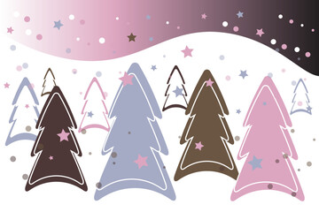 Vector winter landscape with frozen forest, hill and snowfall