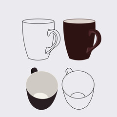 Empty coffee mugs line art stock illustration on white background