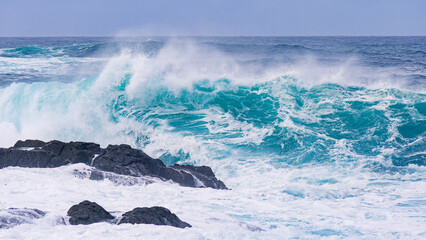 Waves breaking against the cliffs in the Atlantic Galician Coast, Spain