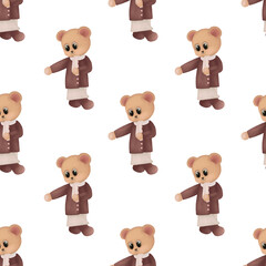 Seamless pattern with cute teddy bear. Watercolor winter illustration.
